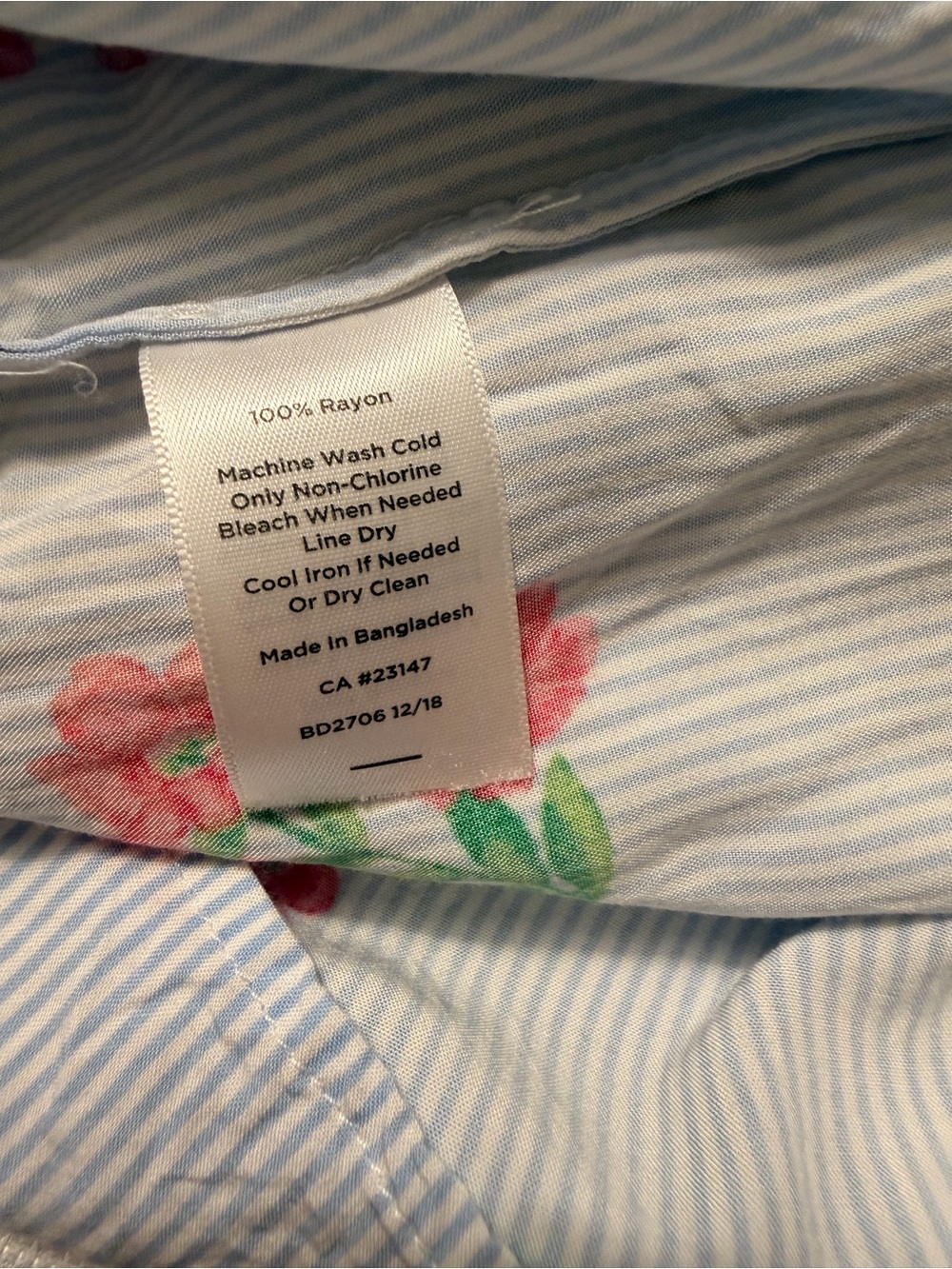 Talbots Light Blue Striped Floral Popover Blouse - Picture 7 of 7